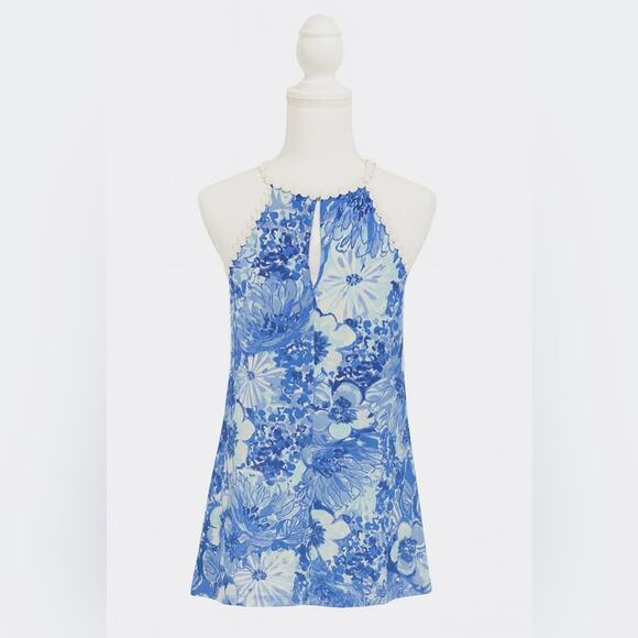 Lilly Pulitzer Blue Floral Crochet Halter Dress – Size 0 - Picture 4 of 5